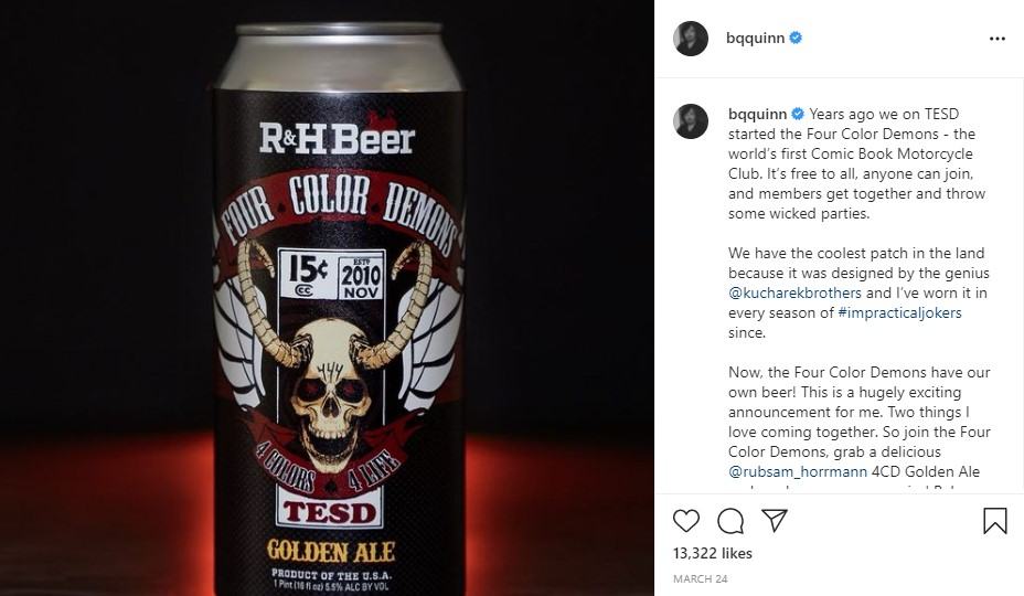 Brian Quinn promoting R & H Beer in his instagram 